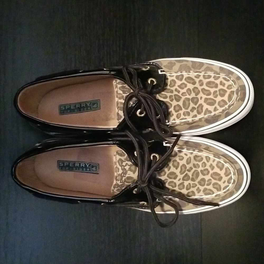 Sperry Top-Sider Animal Print and Black Patent Sz 7